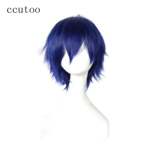 Perucas ccutoo azul curto fofo em camadas 30cm data um ao vivo shido itsuka cabelo sintético cosplay perucas completas fibra de resistência ao calor