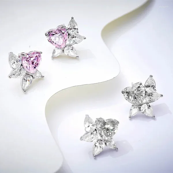 Brincos S925 Prata Rosa Diamante 8 Coração Em Forma de Luz Estilo Luxo Brinco Jóias de Alta Qualidade