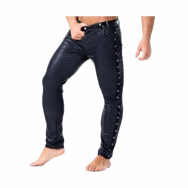 Мужские брюки из искусственной кожи, черные, панк-готические, мокрые байкерские колготки, брюки, эластичные леггинсы для клубной сцены K7Ub #
