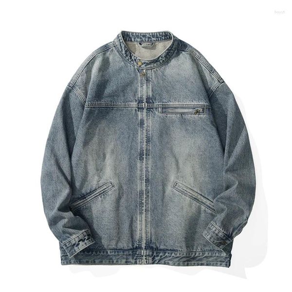 Giacche da uomo Uomo Americano Giappone Streetwear Moda Colletto alla coreana Allentato Casual Giacca da motociclista in denim vintage Cityboy Cappotto da cowboy Capispalla