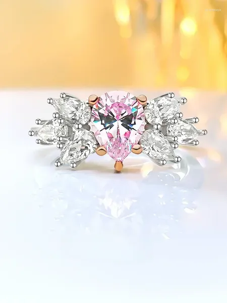 Anéis de Cluster Desejo 925 Prata Rosa Diamante Anel de Gota de Água Conjunto de Alto Carbono Estilo Nicho Design Versátil