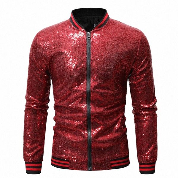 Блестящие блестки Блестящая куртка-бомбер для мужчин 2023 Новейшие золотые блестящие полосатые молнии Мужские куртки и пальто Party Dance Show Одежда H0Fn #