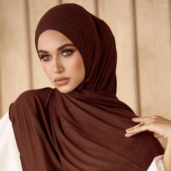Roupas étnicas Moda Poliéster Jersey Hijab Cachecol Longo Xaile Muçulmano Liso Macio Turbante Gravata Cabeça Wraps para Mulheres África Headband 170x60cm