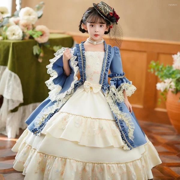 Vestidos de menina high end tribunal medieval bebê flor barroco halloween baile festa de aniversário vestidos princesa
