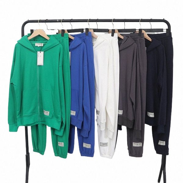 Moletom com capuz Calças Esportivas Treino Dois Conjuntos de Peças Homens 100%Cott Oversize Zip Hoodies Corredores Sweatpants Calças Terno t4vy #