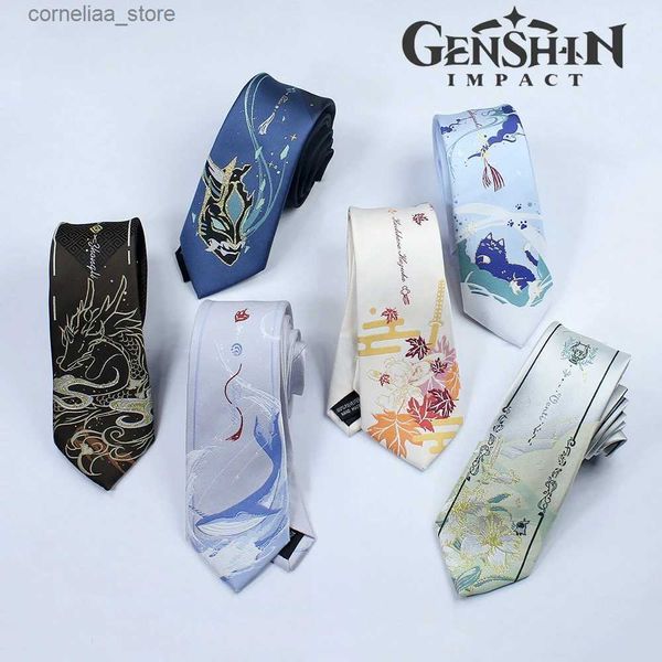 Gravatas de pescoço Gravatas de pescoço Genshin Impact Kaedehara Kazuha Tartaglia Wanderer Role Play Tie JK Uniformes Colar bordado Acessórios de roupas unissex Presente Y240325