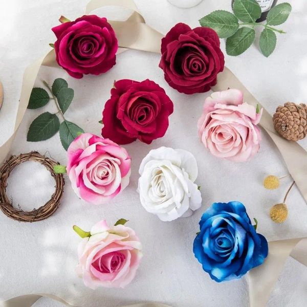 Flores decorativas 11pcs Flanela artificial de flor romântica Rose Head Diy Wall Home Decor Decoration Wedding Day's Day Fake