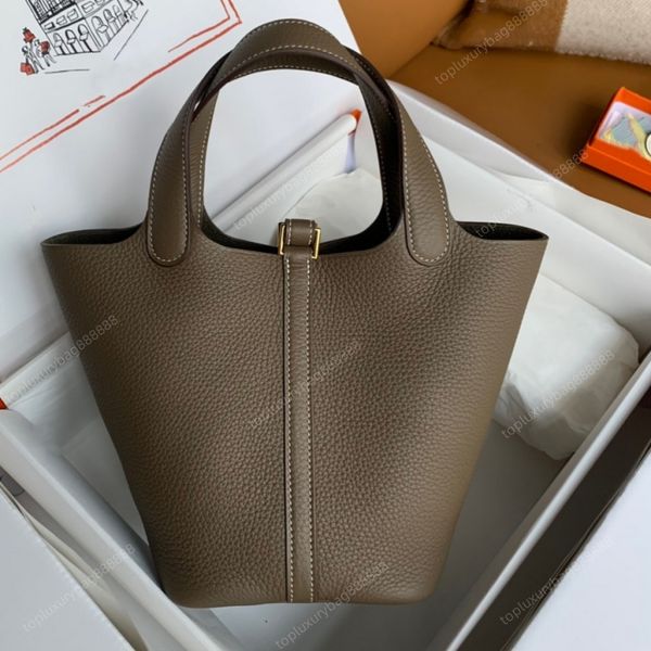 Üst yüksek kaliteli tasarımcı kova çantası bakkal sepeti lüks çanta 18cm mini tote çanta togo gerçek deri el çantası beyaz çanta hediye kutusu ambalaj moda kadın çanta
