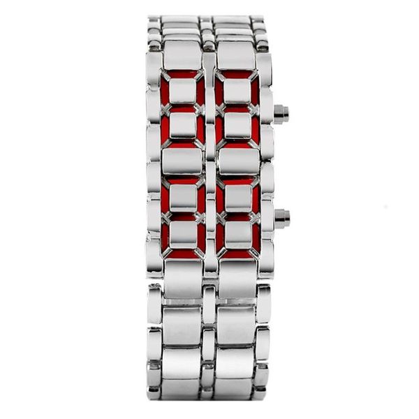 Moda preto prata completo metal digital lava relógio de pulso masculino vermelho azul display led relógios masculinos presentes para menino esporte crea318x