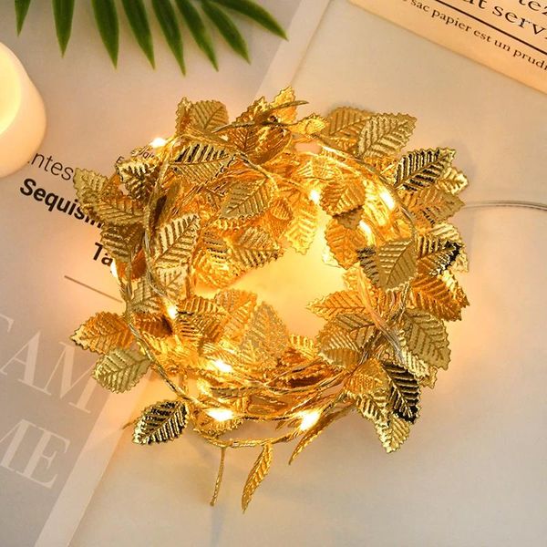 Dekorative Blumen, 2 m, 20 LEDs, goldene künstliche Pflanze, Ranke, LED-Lichterkette, Geburtstag, Hochzeit, Party, Dekoration, Zuhause, Inneneinrichtung, Garten, Fake