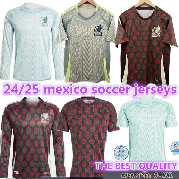 2024 México Chicharito Mens Camisas de futebol curto Manga longa 24 25 H. Lozano A. Guardado Home Away Treinando Desgaste