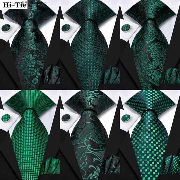 Cravatte Cravatte Hi-Tie Verde scuro Psialey Seta Cravatta elegante per uomo Sposo Matrimonio Uomo Cravatta Taschino Fazzoletto Gemello Accessorio Designer all'ingrosso Y240325