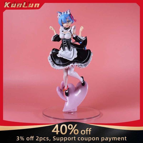 Аниме Манга Аниме Re 0 Figues 22 см Cat Ear Rem Figura Maid Rem Сексуальная девушка Фигурка Кай Украшения Милые куклы Коллекционная статуя Игрушки yq240325