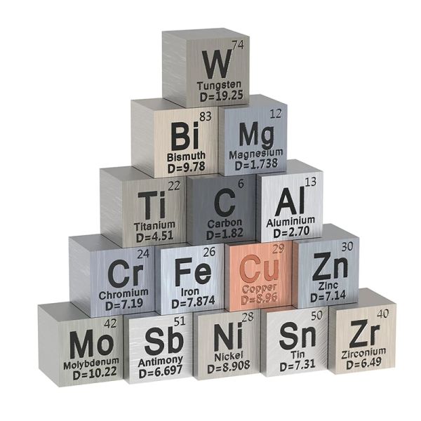 Rotaie Set di cubi di densità di cubi di elementi metallici da 15 pezzi per 1 collezione di tavola periodica degli elementi Cubo di tungsteno puro (10 mm) Durevole