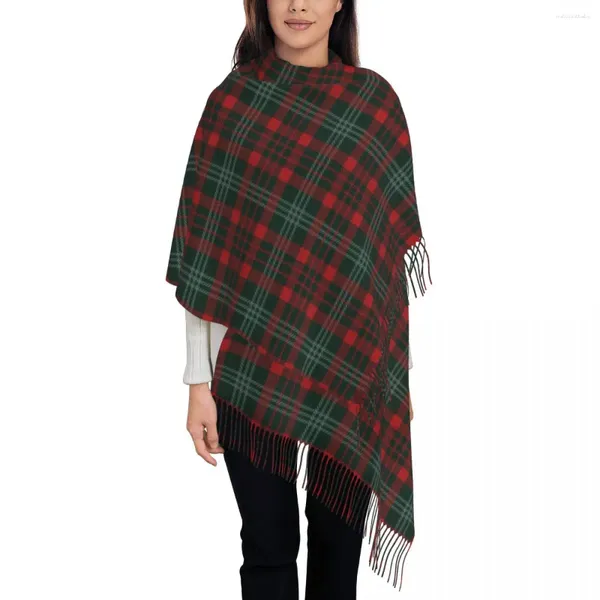 Sciarpe Sciarpa da donna Tenere al caldo Copricapo in tartan rosso verde con nappa lunga Moda Scialle casual Avvolge Bandana personalizzata invernale