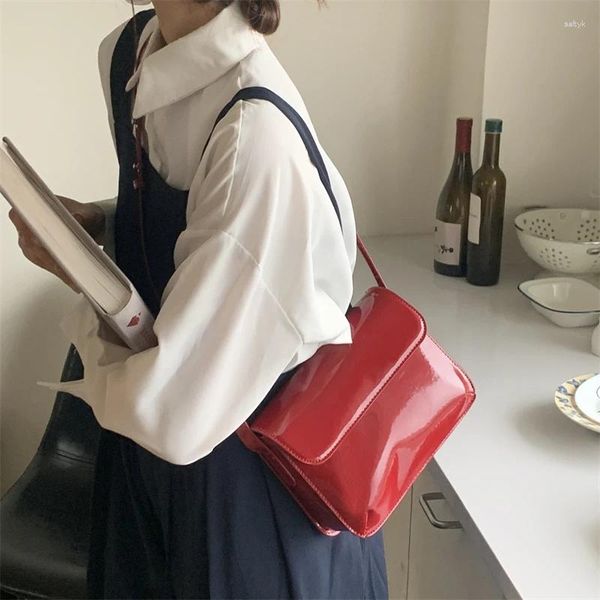 Abendtaschen Vintage Rot Damen Lackleder Kleine Quadratische Umhängetasche Mode Frauen Messenger Einfarbig Weibliche Handtaschen Geldbörse