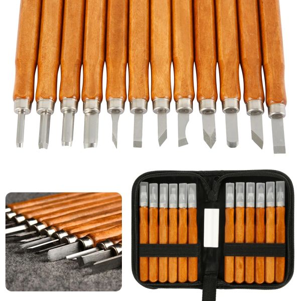 Beitel 12pcs DIY Woodcut Bıçak Heykel Ahşap Oyma Araçları Ahşap İşleme Hobi Sanatları Cutter Graver Heykel Seramik Seramik Kil