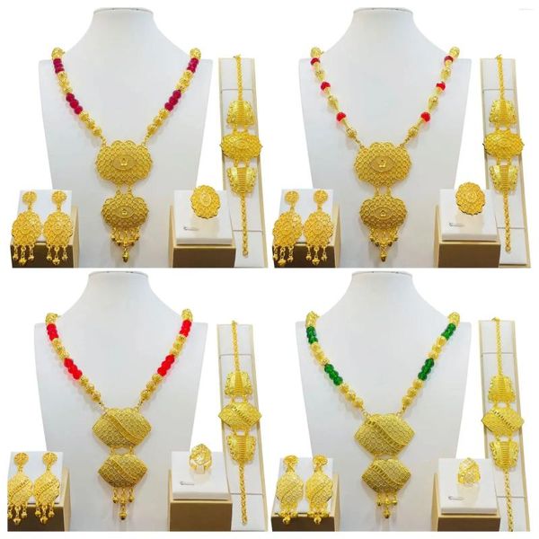 Комплект ожерелья и серег Нигерия устанавливает свадебные украшения из 24-каратного золота, свадебные украшения в Дубае, Гавайи, Пакистан, Саудовская Аравия, подарок, женский большой браслет