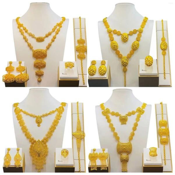 Halskette Ohrringe Set Mode 24K vergoldet Münze Quaste Anhänger Schmuck marokkanische Dubai Braut Hochzeit Party Schmuck Geschenke