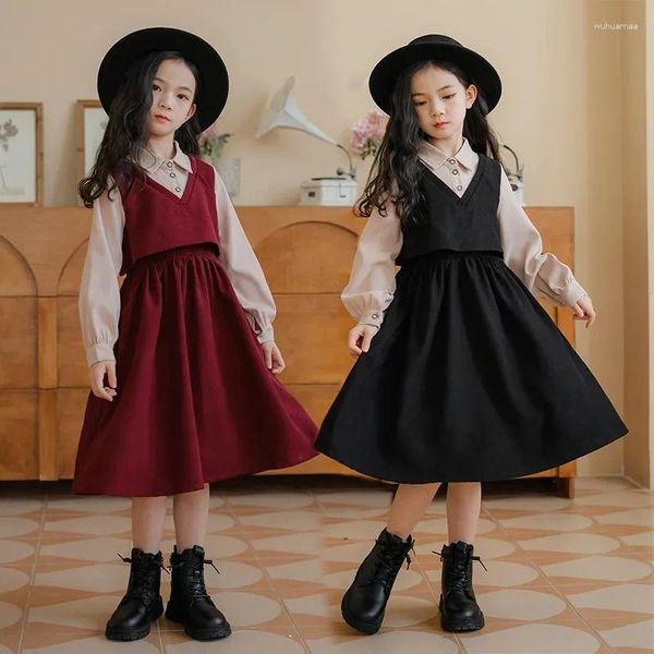 Abiti per ragazze Autunno Primavera Bambini Velet per vestiti per ragazze Adolescenti Bambini Scuola Preppy Costumi Inverno Bambino 6 8 10 12 14 16 anni