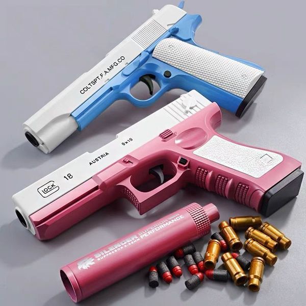 Proiettile Manuale EVA Pistola morbida Blaster Dart Ragazzi che sparano Shell CS Pistola per con espulsione giocattolo Bambini Kid Adulto Silenziatore Combattimento Schiuma Bir Swsi