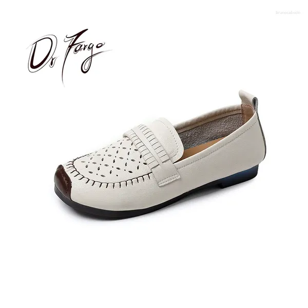Повседневная обувь DRFARGO, женские лоферы без шнуровки из натуральной кожи, с квадратным носком и вырезом, дышащие туфли на плоской подошве, мягкая подошва в стиле ретро, большой размер 43