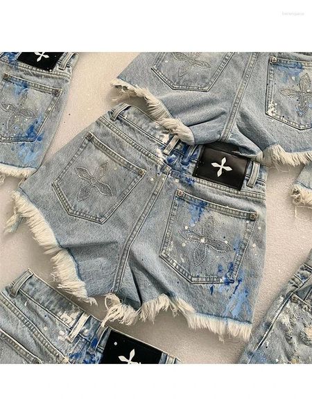 Damen Shorts Mini Denim 90er Jahre Ästhetische Baggy Ripped Jeans 2000er Y2k Vintage Quaste Kurze Hosen Harajuku Koreanische Kleidung