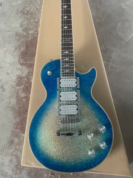 E-Gitarre, Palisandergriffbrett, Ace Frehley 3 Tonabnehmer, Glitzerblau-Finish