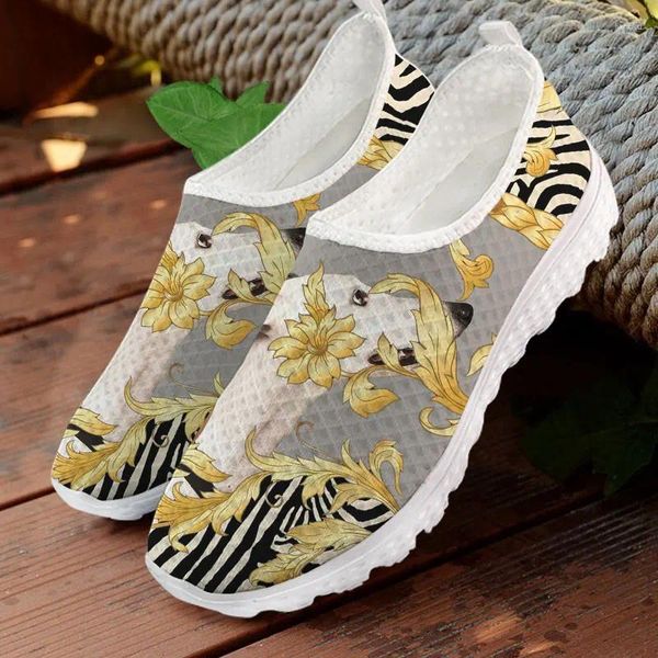 Scarpe Casual WHEREISART Moda Donna Mesh Sneakers Luxury Golden Floral Greyhound Dogs Stampe Outdoor Coppia Appartamenti 2024 Drop