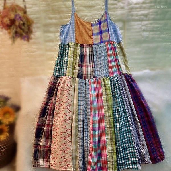 Partykleider Sommer Baumwolle gespleißt Spaghettiträger Midikleid Tartan African Wura Boho Ibiza Bali Hippie Gypsy Urlaub Strand Sommerkleid