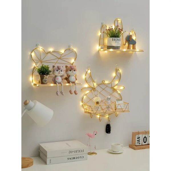 Scaffali Scaffale da parete in ferro e legno Scaffale da parete PunchFree per cucina, camera da letto, decorazioni per la casa, stanza dei bambini, supporto per decorazione da parete fai da te