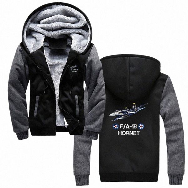 Vintage Flying F-18 Hornet Navy Aviati Pilot Gift Hoodie Homens Inverno Grosso Manter Quente Moletons Zipper Jacket Coat Streetwear 726V #