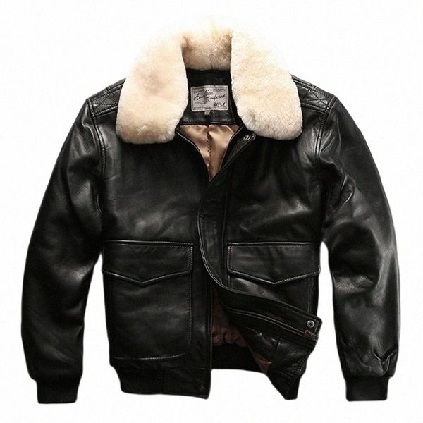 Navio livre barato de alta qualidade casaco piloto Cott roupas gola de lã masculina lazer plus size pele de carneiro jaquetas de couro genuíno r27n #