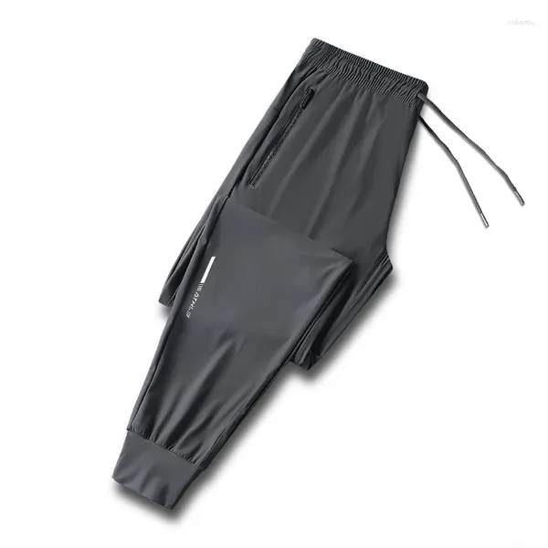 Pantaloni da uomo 2024 tendenza casual tinta unita tasca fascia elastica in vita bocca estate sottile seta di ghiaccio asciugatura rapida