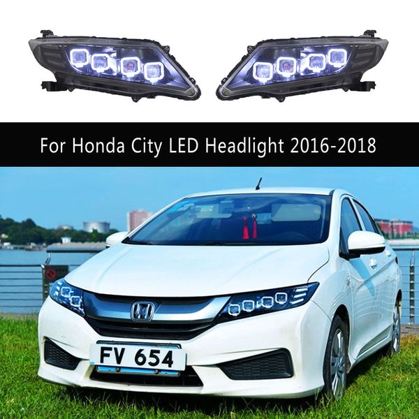 Ricambi Auto Luce di marcia diurna Indicatori di direzione per Honda City LED Gruppo ottico anteriore 16-18 Lampada frontale Abbagliante Angel Eye Lente del proiettore