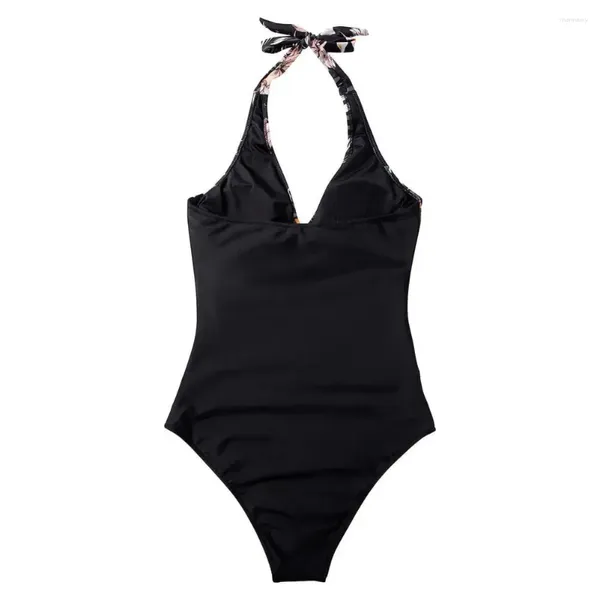 Damen-Bademode, Farbblock-Monokini, stilvoller Neckholder-Einteiler-Badeanzug mit Bauchkontrolle, hoher Taille, sexy rückenfrei für Strandbekleidung