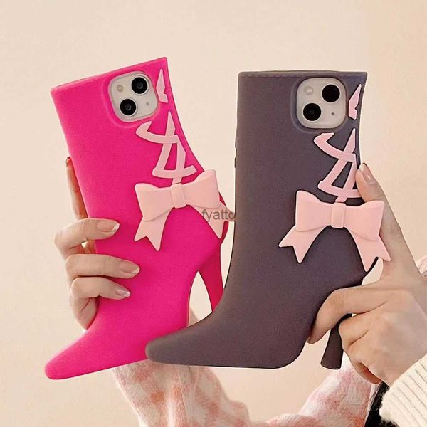 Casos de telefone celular dos desenhos animados sapatos de salto alto botas bowknot bonito 3d caso para iphone 14 13 12 11 pro max à prova de choque macio silicone bolha telefone capa h240326