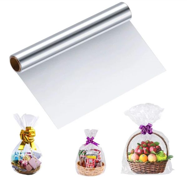 Wrap 80 cm x 30 m transparente Zellophanfolie, transparente Zellophanfolie, Geschenkpapier für Weihnachtsgeschenk, Blumenstrauß, Papierfolie