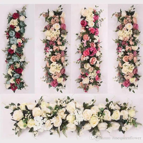Dekoratif çiçekler 100x25cm uzunluğunda yapay kemer çiçek sırası masa ipek ile köpük çerçeve koşucu merkez parçası düğün zemin