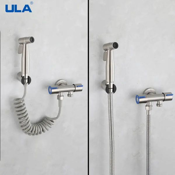 ULA Set di spruzzatori per bidet portatili Rubinetto per WC in acciaio inossidabile Soffione per doccia da bagno Uno in due Angolo 240314