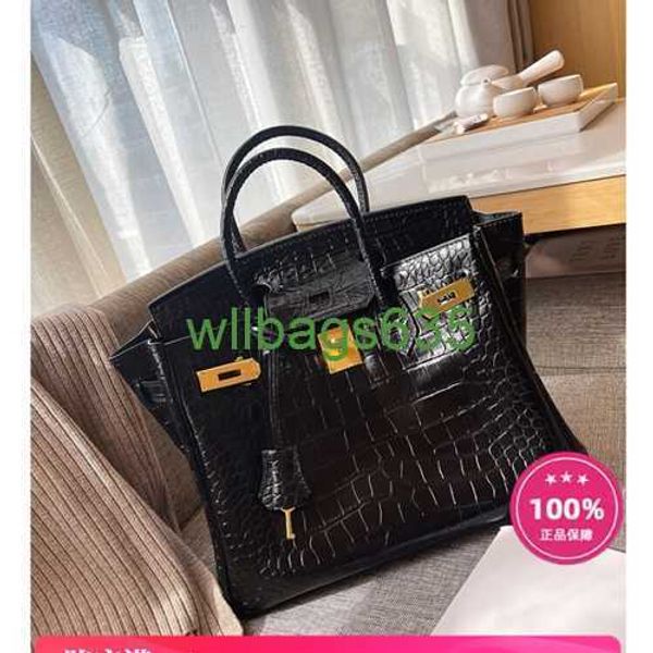 Bolsas de crocodilo Bk Bolsa de luxo confiável Fantasia Bolsa de couro genuíno de alta capacidade com padrão de crocodilo Camada de cabeça de couro Platinum B tem logotipo HB3F