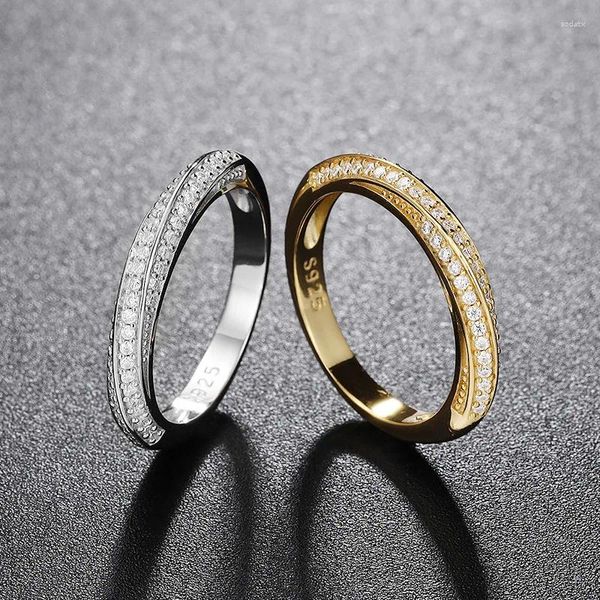 Anéis de cluster 0.52ct gelado moissanite mobius eternidade anel de casamento 14k banhado a ouro laboratório diamante mulheres noivado 925 prata esterlina