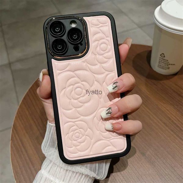 Mobiltelefonhüllen 3D Rose Flowers Leder Hülle für iPhone 15 14 13 12 11 Pro Max -Kamera -Objektivschutz Schwarz Stoßfänger Rückenabdeckung H240326