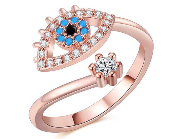 Lucky Turkey Blue Evil Eye Band Rings Ladies abrem anéis de aço inoxidável ajustável Trend Wedding casal Jewelry Gift AB 3 395