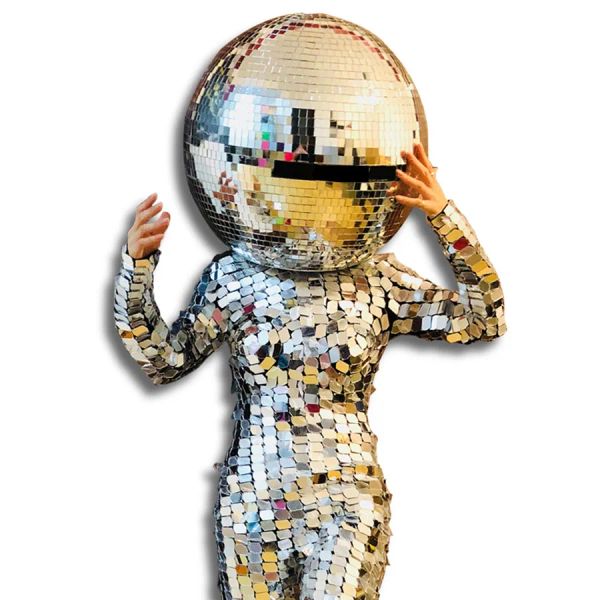 Masken 40 cm Disco Ball Helm Disco Ball Mysterious Mask Cosplay Kopfbedeckung einverrückt Visor Disco Party Kostüm Outfit Accessoires