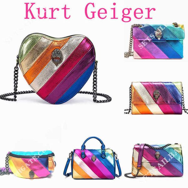 Borse da sera Borsa Kurt Geiger Eagle Heart Rainbow S Tote Borsa da donna in pelle Borsa a tracolla firmata Borsa da uomo a tracolla Borsa rosa da viaggio Borsa a catena Sier