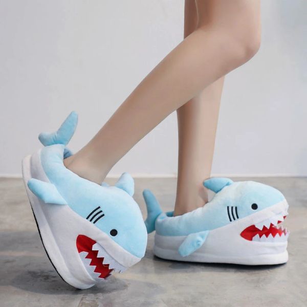 Pantofole per le pantofole da squalo per adulti donne inverno scarpe da casa morbide pancipers di furia unisex cameriera divertente scarpe pigra ragazze ragazze blu pantofole