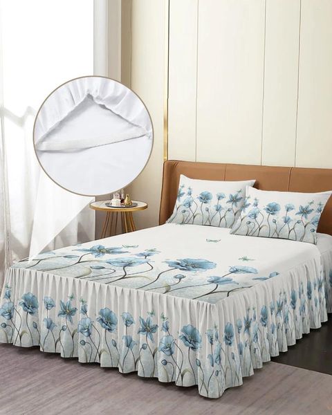 Юбка-кровать, синий цветок, бабочка, эластичное покрывало с наволочками, защитный чехол для матраса, комплект постельного белья, простыня