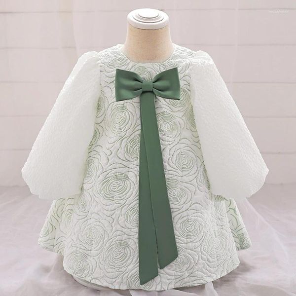 Abiti da ragazza vestito formale a maniche lunghe 1 ° compleanno per abiti da bambino Battesimo Princess Girls Party Wedding Abito da sposa 0-2 anni