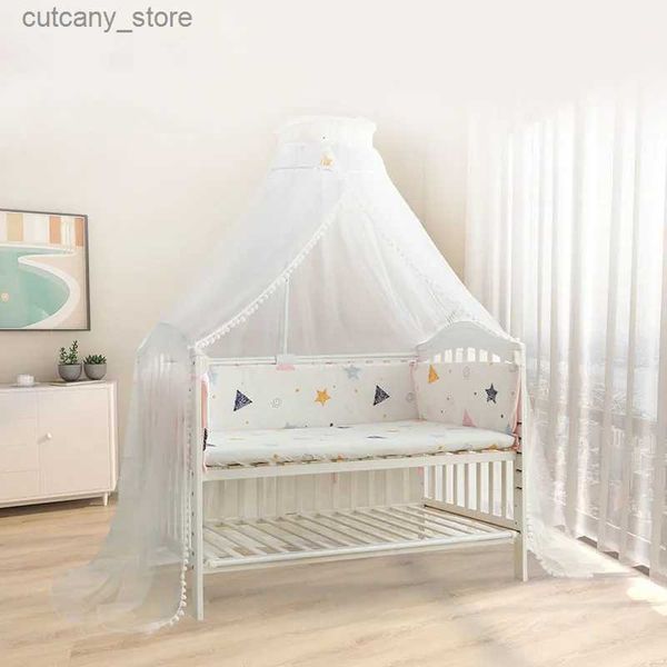 Culle per bambini Zanzariera estiva per culla per bambini con decorazione con palla di pelo, copertura completa, morsetto universale, tipo letto, copertura per zanzare da colorare per neonati L240320